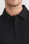 mens 100% organic cotton interlock polo - black - fair indigo fair trade ethically made close up