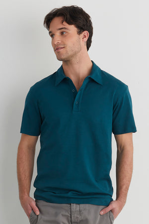 mens organic all cotton luxe polo - deep teal green - fair indigo fair trade ethically made