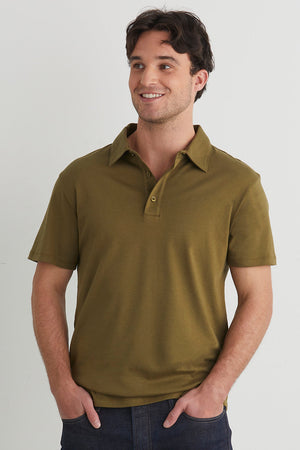 mens 100% organic cotton interlock polo - olive green - fair indigo fair trade ethically made