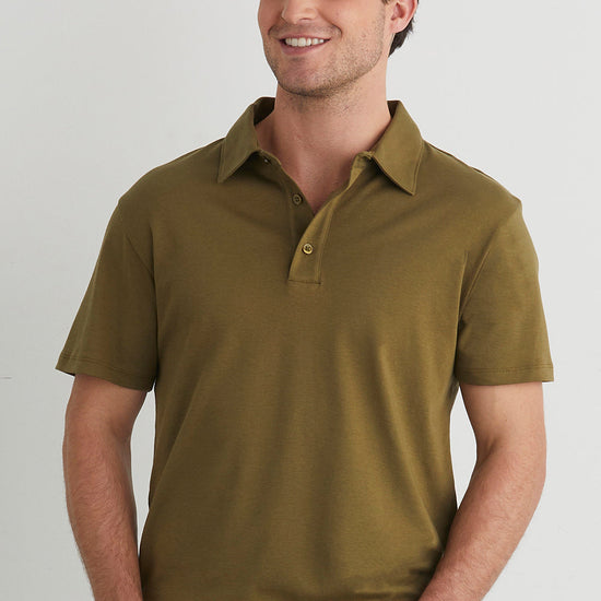 mens organic pima cotton luxe polo shirt - olive green - fair indigo fair trade ethically made