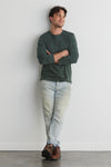 mens organic cotton long sleeve t-shirt - balsam green- fair indigo - ethically made fair trade