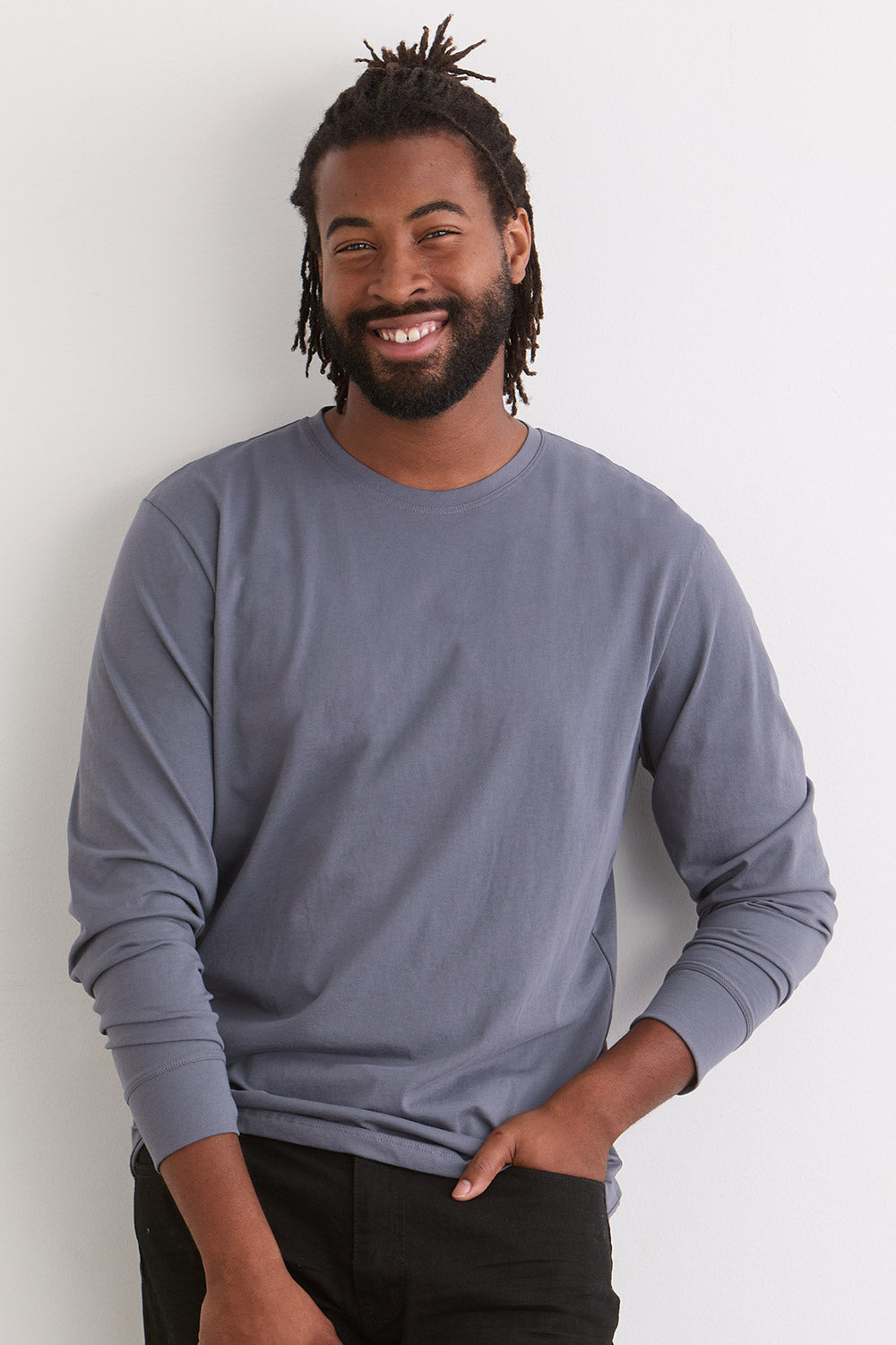 mens dress long sleeve t shirts Fair Indigo Men's 100% Organic Cotton Long Sleeve Crew Neck T-Shirt S / Indigo