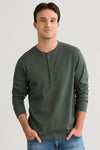 mens organic all cotton henley shirt - balsam green - fair indigo ethically made