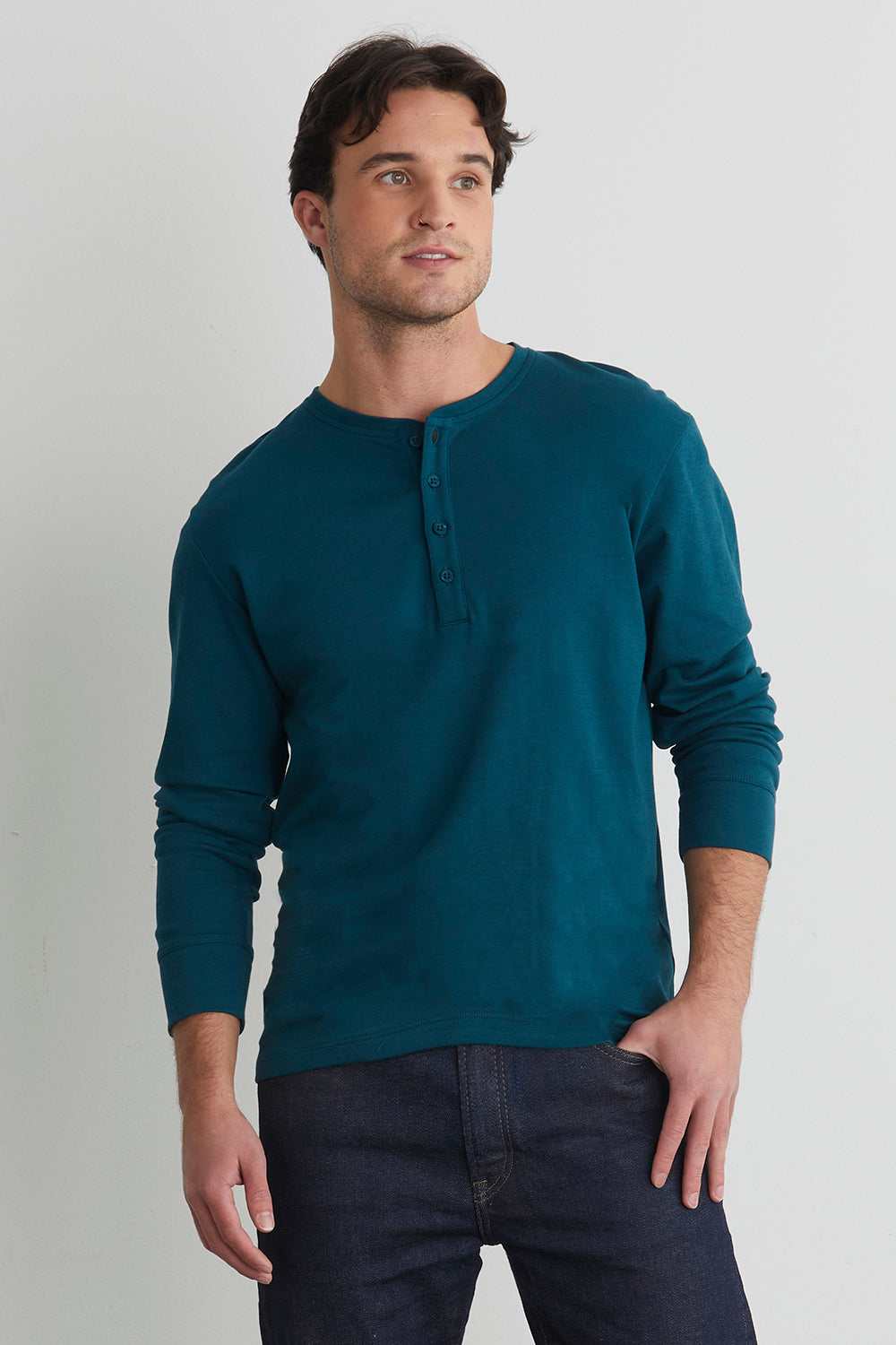 Men's 100% Organic Cotton Henley, Long Sleeve Henley