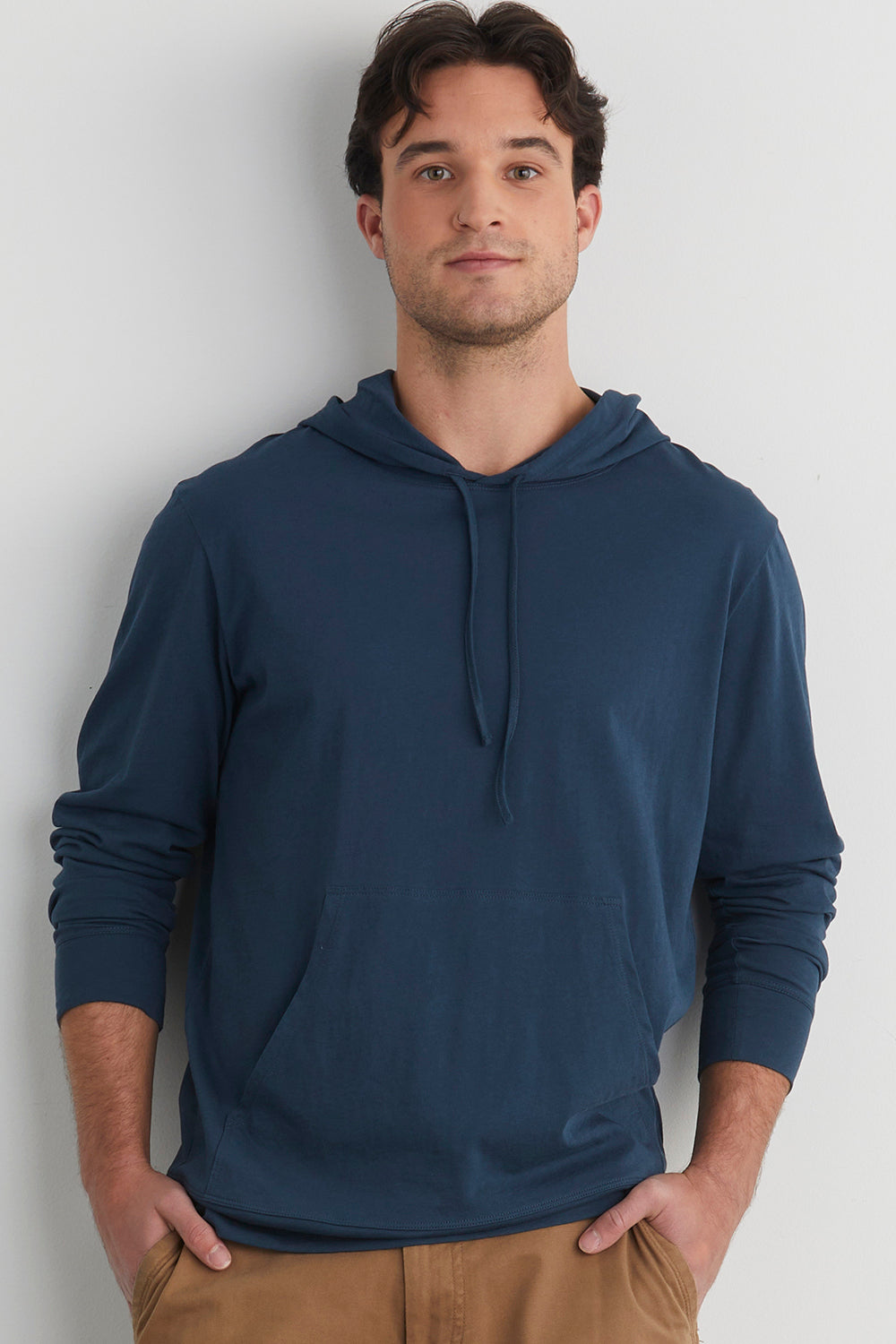 unisex organic all cotton long sleeve hoodie- dark ocean blue - fair trade ethically made