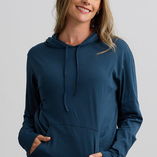 unisex organic 100% cotton hoodie dark ocean blue - fair indigo - fair trade - ethically made