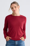 Women's 100% Organic Cotton Relaxed Long Sleeve Crew Neck T-Shirt | Bonfire Red | Fair Indigo | Ethically Made Clothing | Fair Trade Clothes