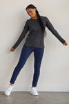womens all cotton relaxed long sleeve crew neck tee - dark charcoal heather gray - fair trade ethically made