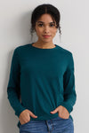 Women's 100% Organic Cotton Relaxed Long Sleeve Crew Neck T-Shirt | Deep Teal Green | Fair Indigo | Ethically Made Clothing | Fair Trade Clothes