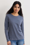 womens all cotton relaxed long sleeve crew neck tee - slate grey blue - fair trade ethically made