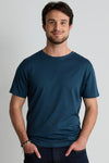mens 100% organic cotton crew neck t shirt - dark ocean blue - fair trade ethically made