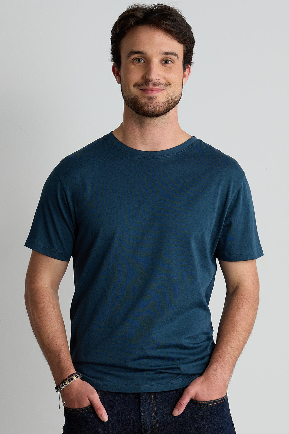 mens 100% organic cotton crew neck t shirt - dark ocean blue - fair trade ethically made