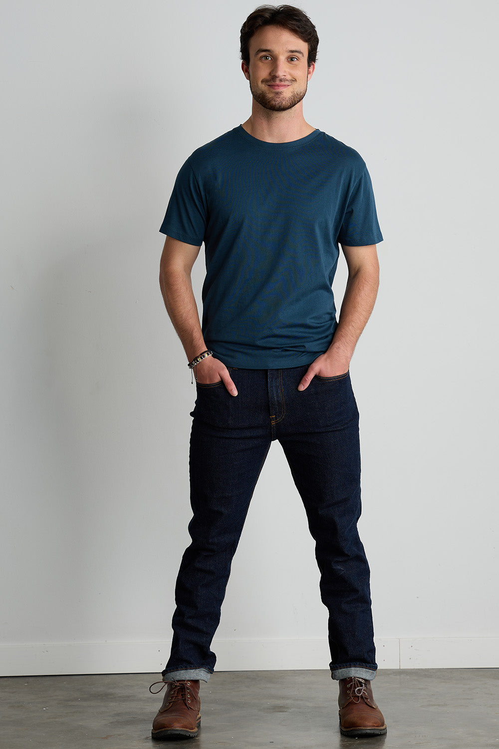 mens organic all cotton crew neck tee - dark ocean blue - fair trade ethically made
