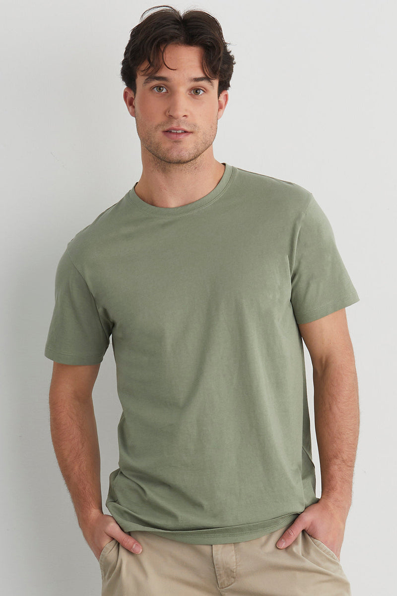 mens 100% organic cotton crew neck t-shirt - stone green - fair indigo fair trade ethically made