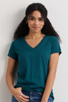 Women's 100% Organic Cotton Relaxed V-neck T-shirt | Deep Teal Green | Fair Indigo | Ethically Made Clothing | Fair Trade Clothes