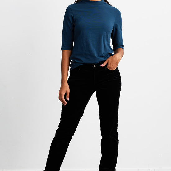 womens organic half sleeve mock neck tee - dark ocean blue - fair indigo fair trade ethically made