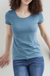 womens organic slim fit scoop neck tee - horizon blue - fair indigo - fair trade