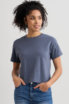womens 100% organic cotton relaxed crop t-shirt- slate blue - fair trade ethically made
