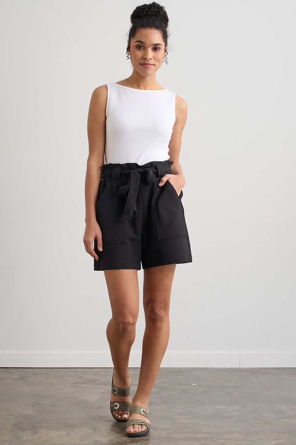 Women's Organic High Waist Shorts | Organic French Terry | Fair Indigo, Size M / Black Women's Organic High Waist Shorts | Organic French Terry | Fair Indigo, Size M / Black