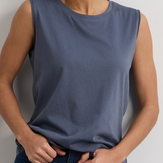 womens organic cotton sleeveless tee - slate blue - ethically made - fair trade clothing - fair indigo