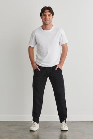 mens organic french terry jogger pants - black - fair indigo fair trade ethically made