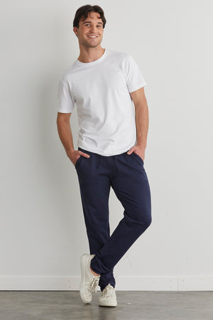 mens organic french terry jogger pants - midnight navy blue - fair indigo fair trade ethically made