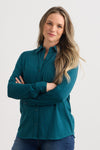 Women's 100% Organic Cotton Knit Button Down Shirt - Deep Teal