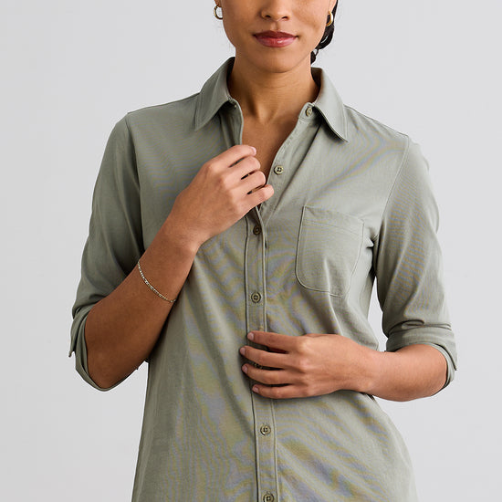 womens organic 100% cotton knit button down shirt- sage green - fair trade ethically made