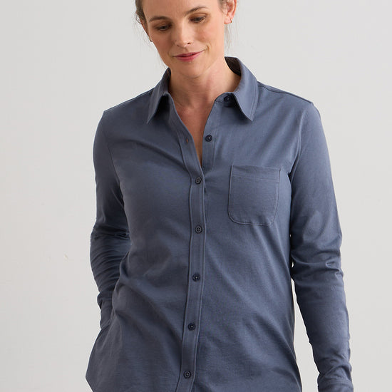 Women's 100% Organic Cotton Knit Button Down Shirt XXL / Slate Women's 100% Organic Cotton Knit Button Down Shirt XXL / Slate