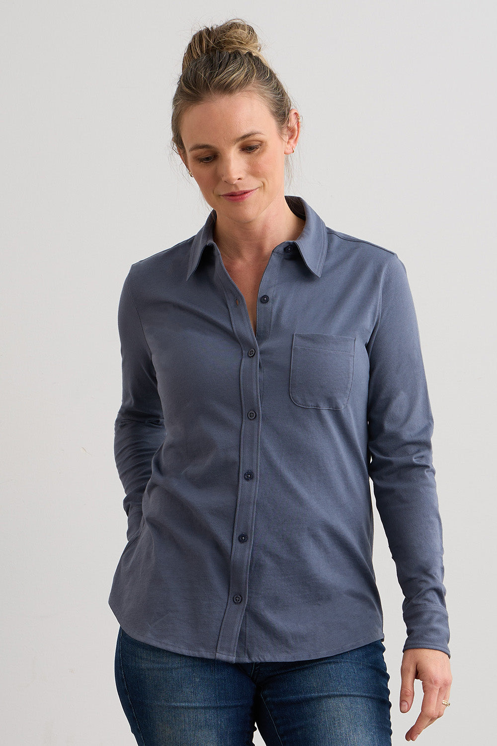 Women\'s 100% Cotton Knit Button Down Shirt | Fair Indigo