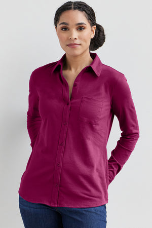 womens 100% organic cotton knit blouse - boysenberry magenta - fair trade ethically made