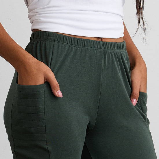 womens organic 100% cotton pocket leggings - balsam green - fair indigo fair trade ethically made