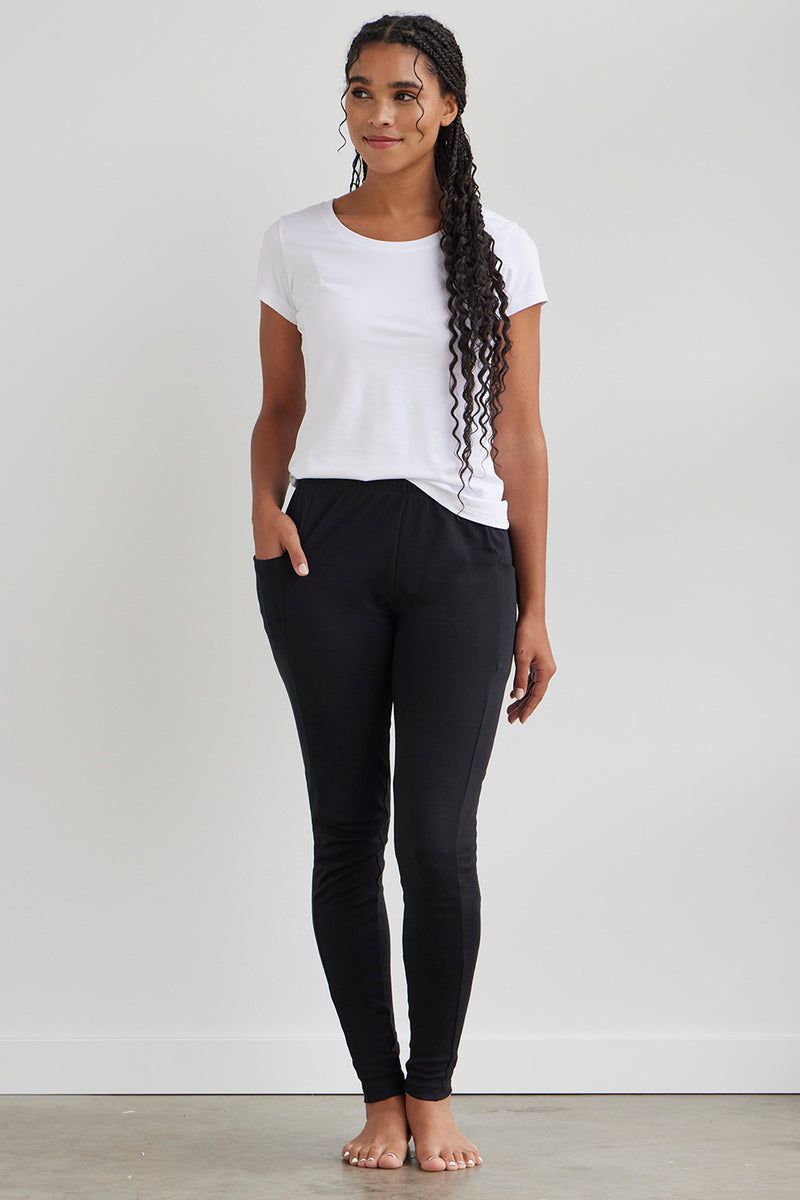 womens organic all cotton leggings with pockets - black - fair indigo fair trade ethically made