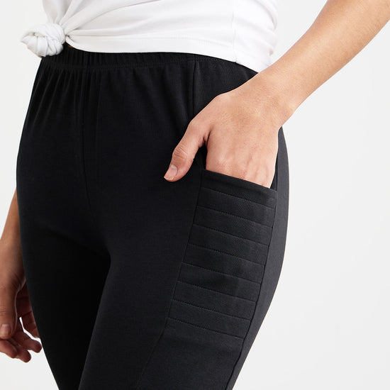 womens organic all-cotton pocket leggings - black - fair indigo fair trade ethically made