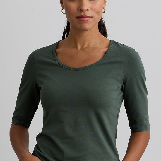 womens organic half sleeve scoop neck tee - balsam green - fair indigo - fair trade