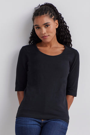 womens organic cotton half sleeve scoop neck t-shirt - black - fair indigo fair trade ethically made