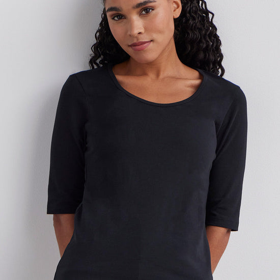 womens organic half sleeve scoop neck tee - black - fair indigo - fair trade