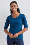 womens organic pima cotton half sleeve scoop neck tee - peacock green - fair indigo fair trade ethically made