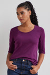 womens organic cotton half sleeve scoop neck tee -plum purple - fair indigo fair trade ethically made