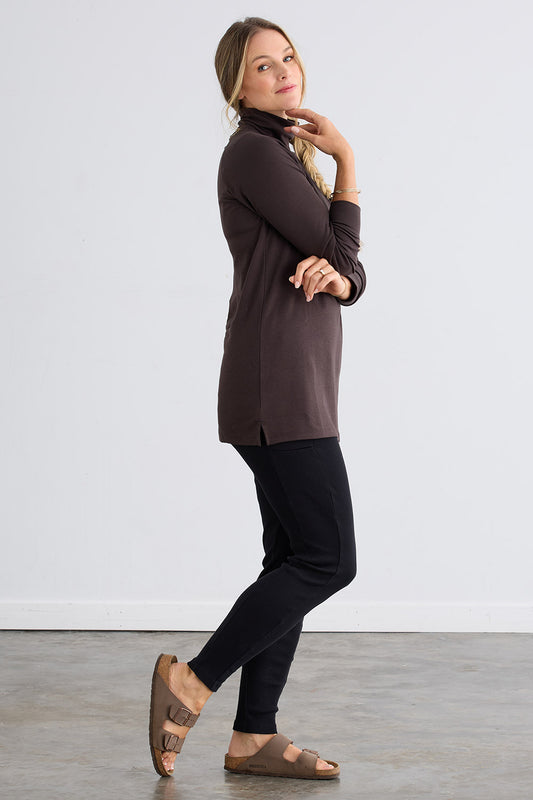 Women's Luxe Organic Cotton 100% Cotton High-Neck Tunic | Chocolate Brown | Fair Indigo | Ethically Made Clothing | Fair Trade Clothes