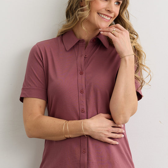 short sleeve button up dress Women's 100% Cotton Short Sleeve Knit Button Down Shirt