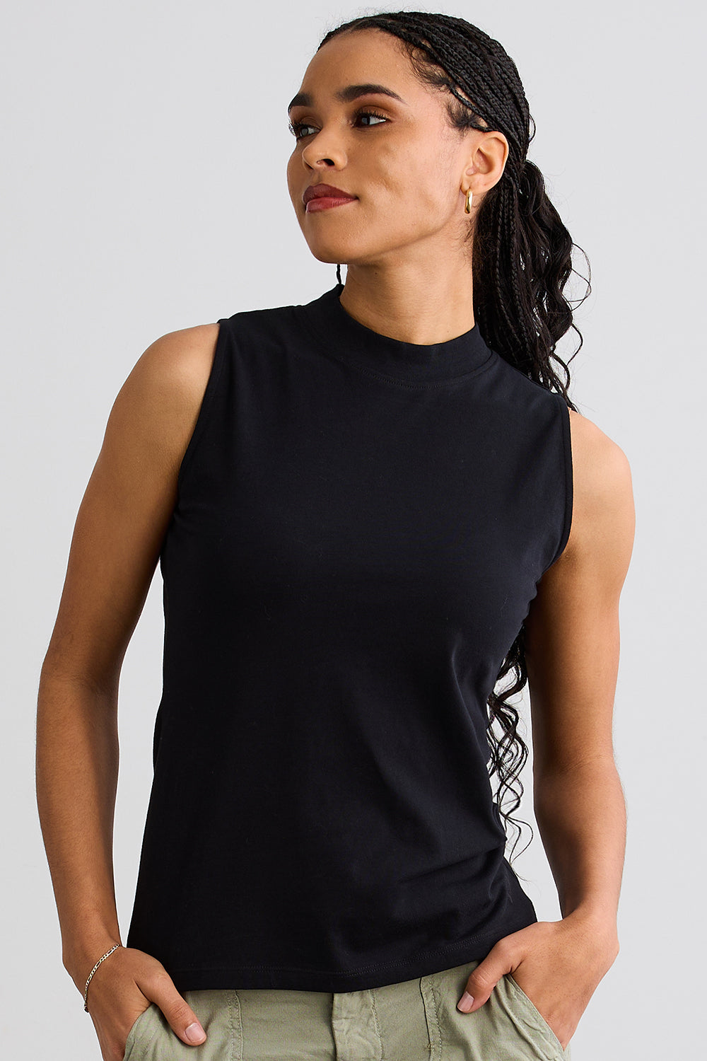 Women's Sleeveless Mock Turtleneck Top - Fair Indigo, Size M / Black Women's Sleeveless Mock Turtleneck Top - Fair Indigo, Size M / Black