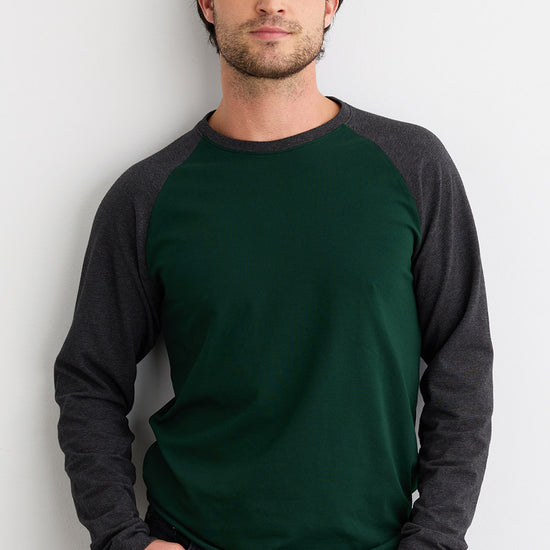 Men's Organic Cotton Raglan Long Sleeve T-Shirt - Charcoal Dark Pine
