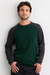 Men's Organic Cotton Raglan Long Sleeve T-Shirt - Charcoal Dark Pine