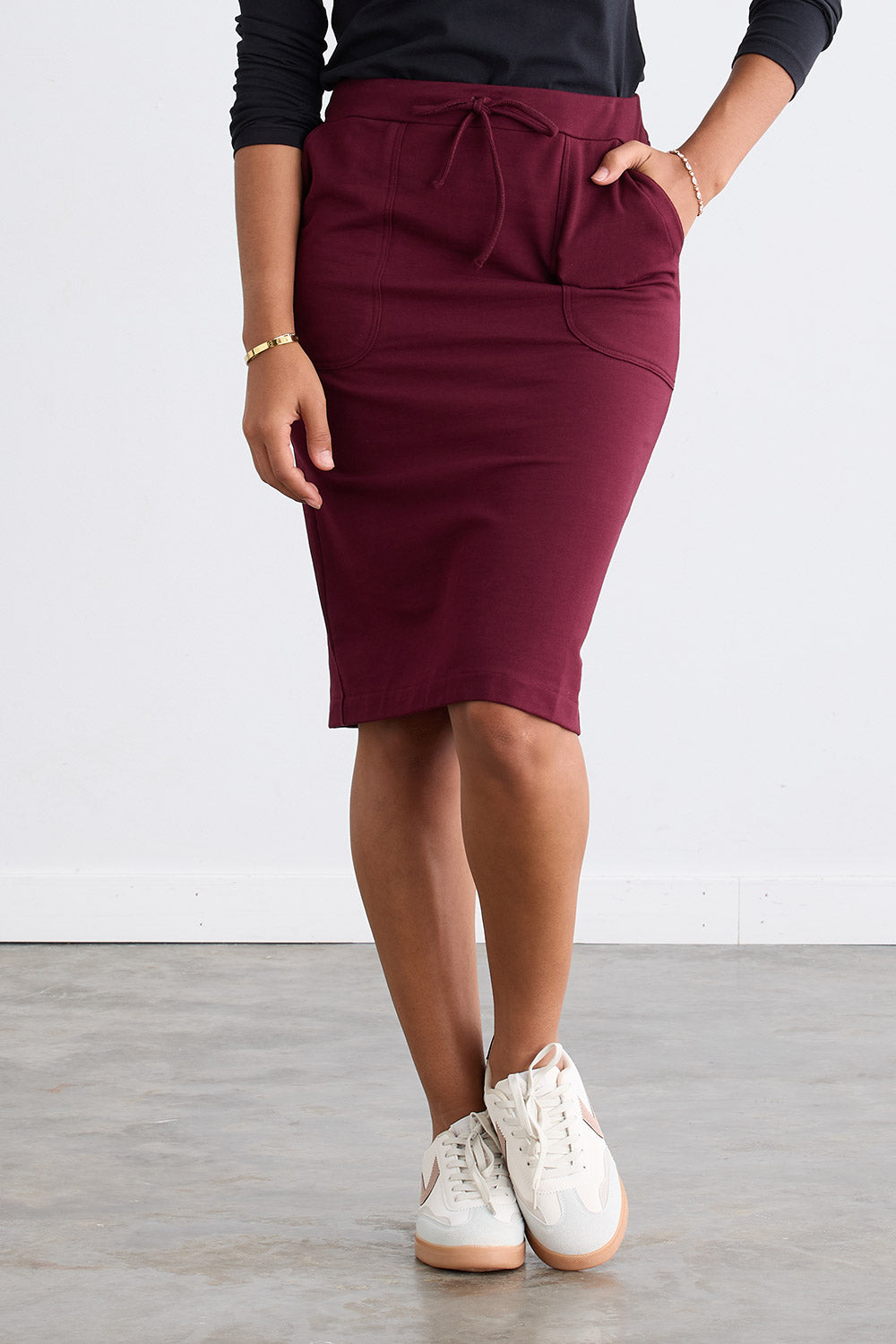Fair Indigo Women's Organic Cotton Midi Skirt – Soft Pima Cotton, Drawstring Waist, Pockets