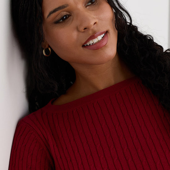 Women's Organic Cotton Cable Knit Boat Neck Sweater - Raspberry