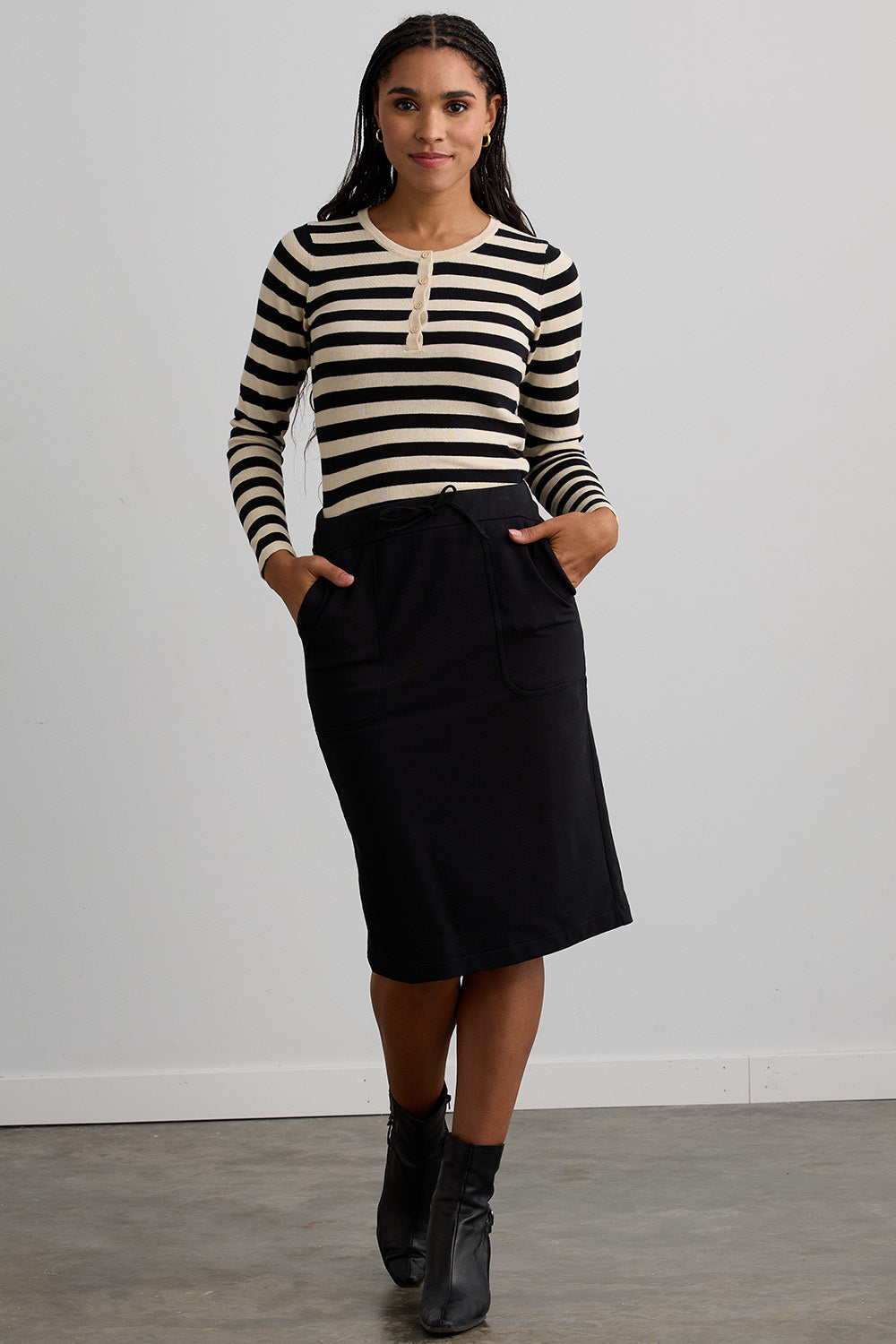 Women's Striped Henley Sweater | Organic Cotton | Fair Indigo