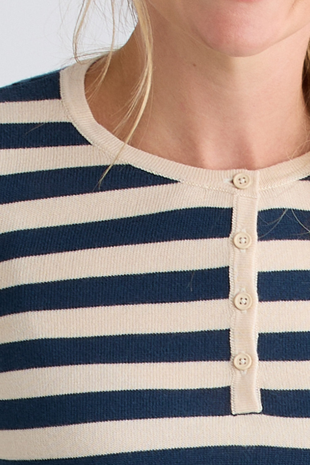 Women's Striped Henley Sweater | Organic Cotton | Fair Indigo