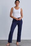 womens 100% organic cotton lounge pants with pockets - dark navy blue - ethically made fair trade clothing - fair indigo