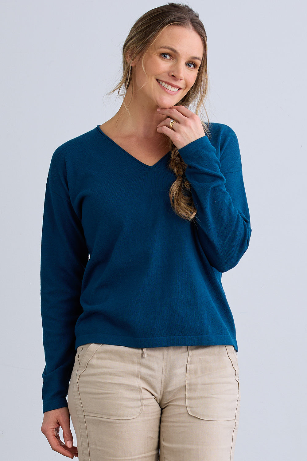 Relaxed V-Neck Sweater | Organic Cotton - Fair Indigo